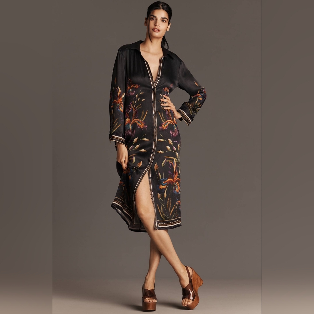 NWT Bl-nk Ferlina Long-Sleeve Midi Shirt Dress Size Medium By Anthropologie